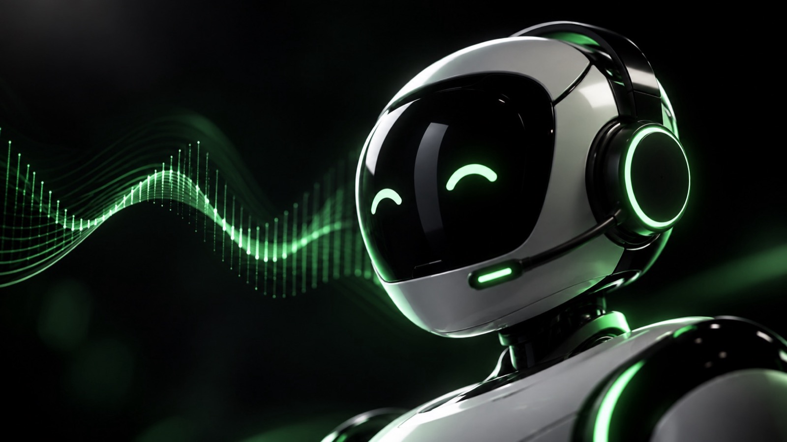 A voice AI assistant rendered against a green waveform — the product the go-to-market system was built to sell.